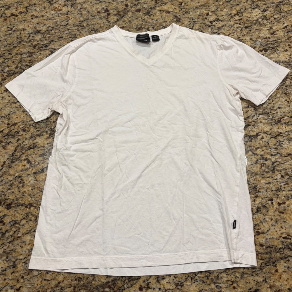 Hugo Boss V-Neck T-Shirt Mens Medium White Regular Fit Cotton Short Sleeve ws